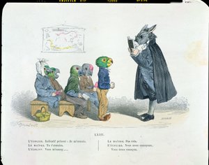 「現在を示唆する-私は退屈しています...」、「レメタモルフォーゼデュジュール」シリーズの似顔絵、1854年に再版 作： Grandville
